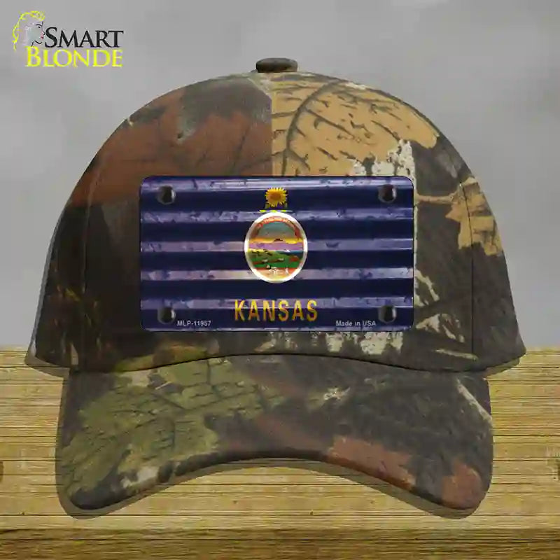 Kansas Corrugated Flag Novelty License Plate Hat Cotton / Camoflauge