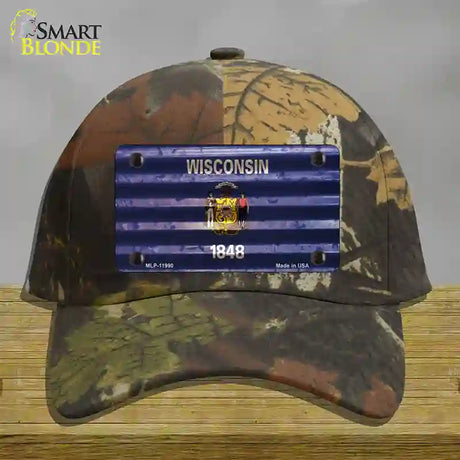 Wisconsin Corrugated Flag Novelty License Plate Hat Cotton / Camoflauge