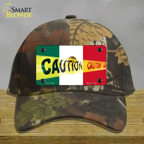 Caution Mexico Flag Novelty License Plate Hat Cotton / Camoflauge