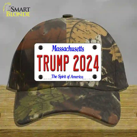 Trump 2024 Massachusetts Novelty License Plate Hat Cotton / Camoflauge