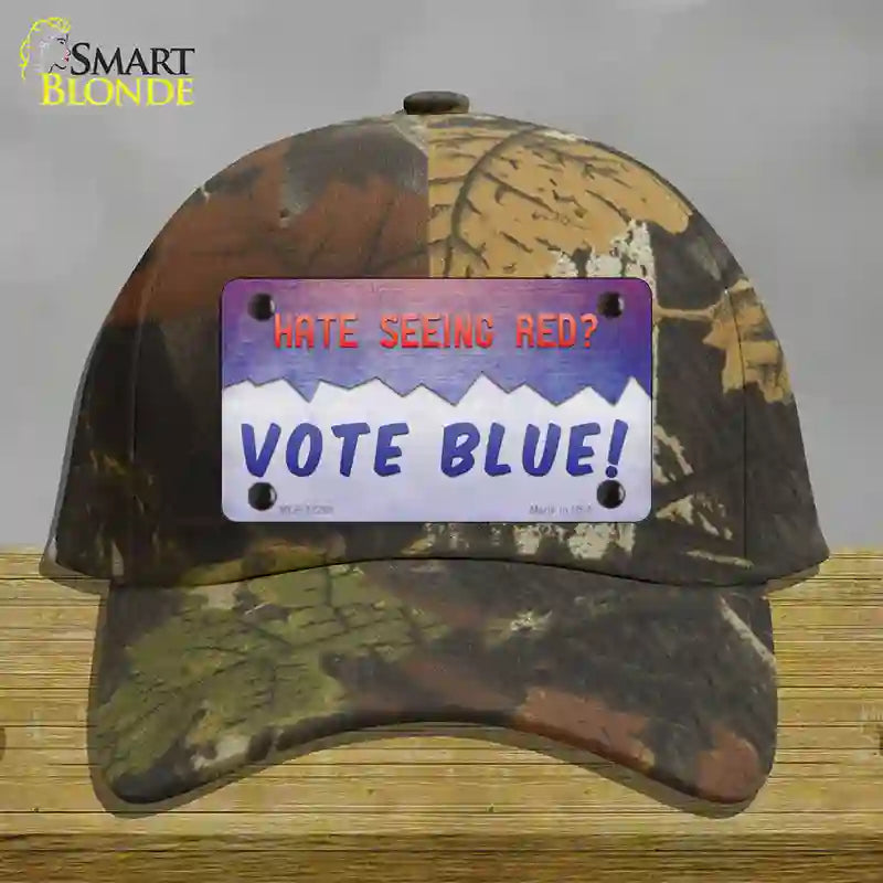 Hate Seeing Red Vote Blue Novelty License Plate Hat Cotton / Camoflauge