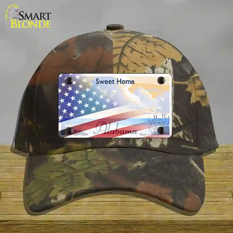 Alabama with American Flag Novelty License Plate Hat Camo Cotton