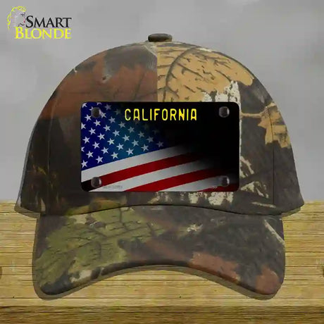 California with American Flag Novelty License Plate Hat Cotton / Camoflauge