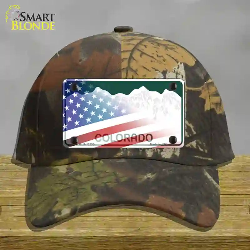 Colorado with American Flag Novelty License Plate Hat Cotton / Camoflauge