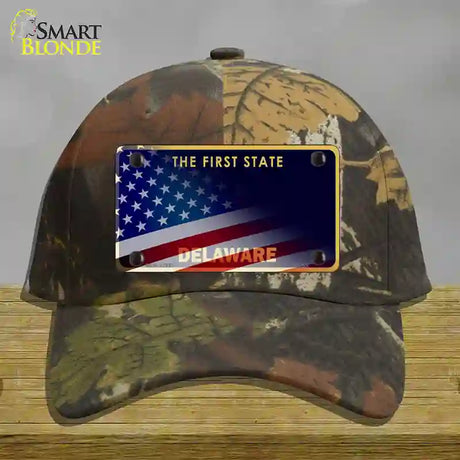 Delaware with American Flag Novelty License Plate Hat Cotton / Camoflauge