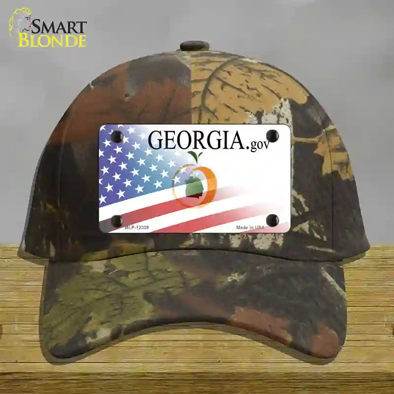 Georgia with American Flag Novelty License Plate Hat Cotton / Camoflauge