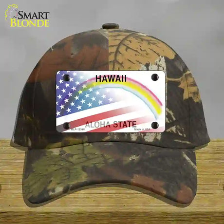 Hawaii with American Flag Novelty License Plate Hat Cotton / Camoflauge