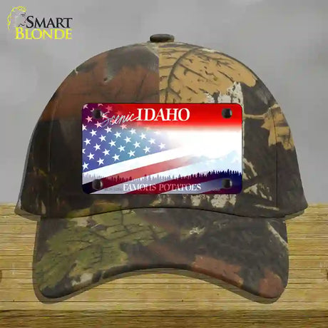 Idaho with American Flag Novelty License Plate Hat Cotton / Camoflauge