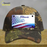 Illinois with American Flag Novelty License Plate Hat Cotton / Camoflauge