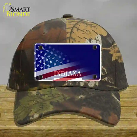 Indiana with American Flag Novelty License Plate Hat Cotton / Camoflauge