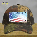 Kansas with American Flag Novelty License Plate Hat Cotton / Camoflauge