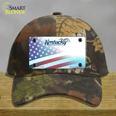 Kentucky with American Flag Novelty License Plate Hat Cotton / Camoflauge