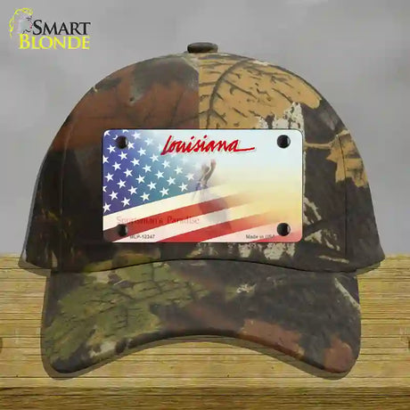 Louisiana with American Flag Novelty License Plate Hat Cotton / Camoflauge