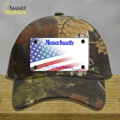 Massachusetts with American Flag Novelty License Plate Hat Cotton / Camoflauge