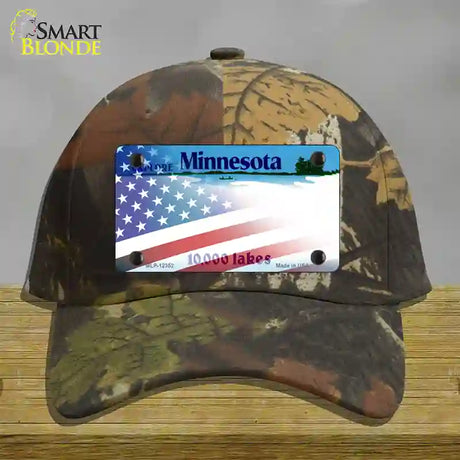 Minnesota with American Flag Novelty License Plate Hat Cotton / Camoflauge