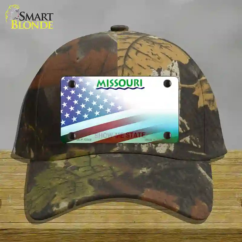 Missouri with American Flag Novelty License Plate Hat Cotton / Camoflauge