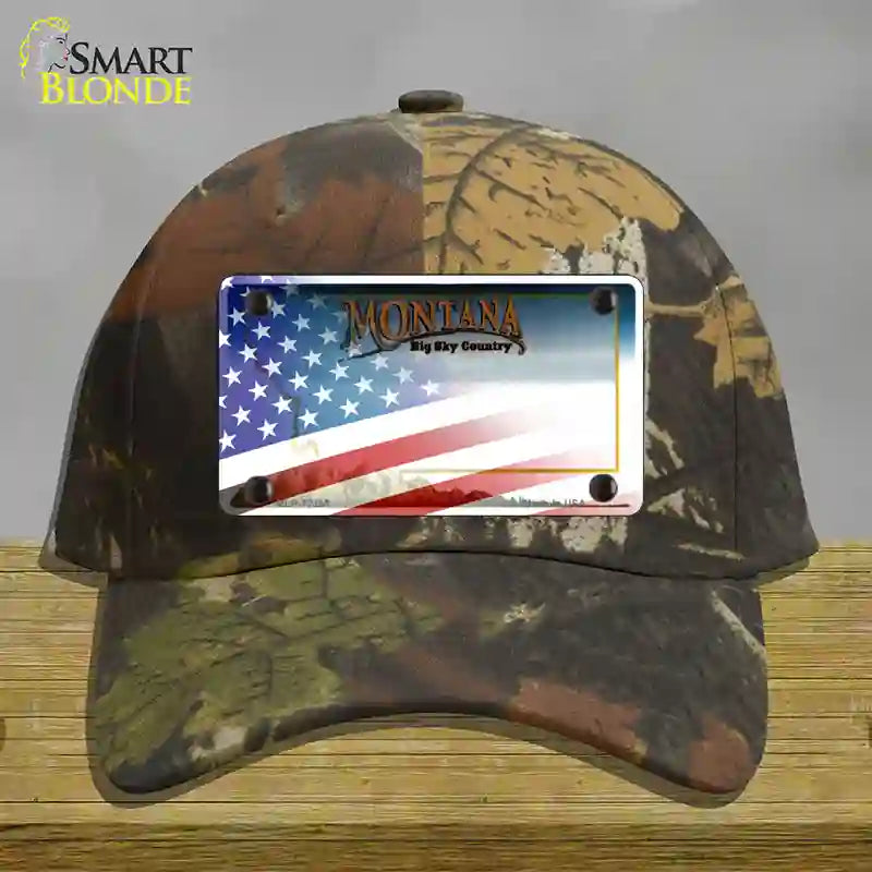 Montana with American Flag Novelty License Plate Hat Cotton / Camoflauge