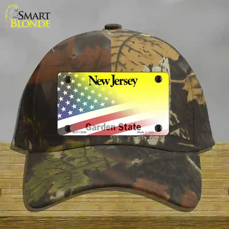 New Jersey with American Flag Novelty License Plate Hat Cotton / Camoflauge