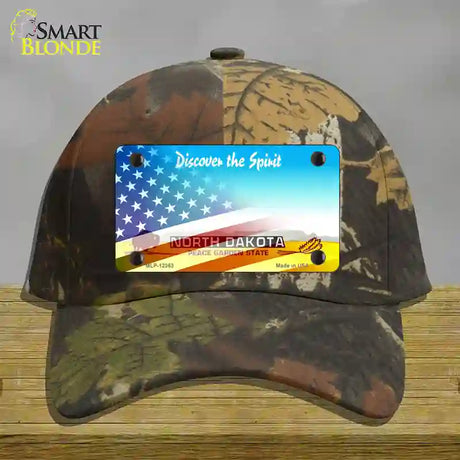 North Dakota with American Flag Novelty License Plate Hat Cotton / Camoflauge