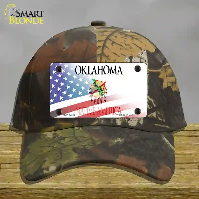 Oklahoma with American Flag Novelty License Plate Hat Cotton / Camoflauge