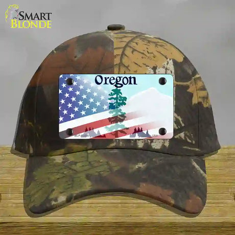 Oregon with American Flag Novelty License Plate Hat Cotton / Camoflauge