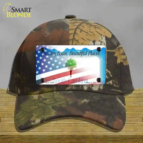 South Carolina with American Flag Novelty License Plate Hat Cotton / Camoflauge