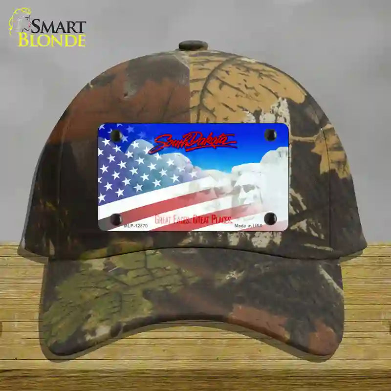 South Dakota with American Flag Novelty License Plate Hat Cotton / Camoflauge