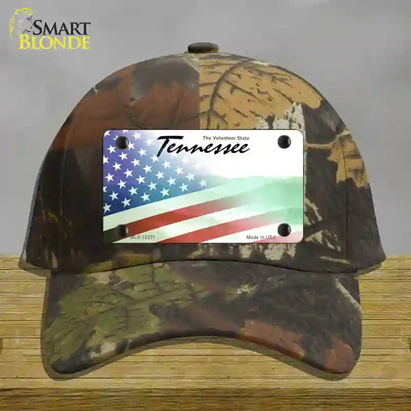 Tennessee with American Flag Novelty License Plate Hat Cotton / Camoflauge