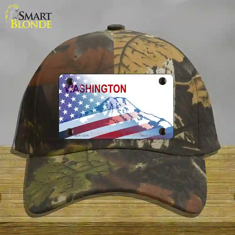 Washington with American Flag Novelty License Plate Hat Cotton / Camoflauge