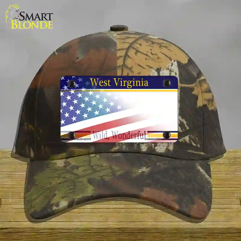 West Virginia with American Flag Novelty License Plate Hat Cotton / Camoflauge