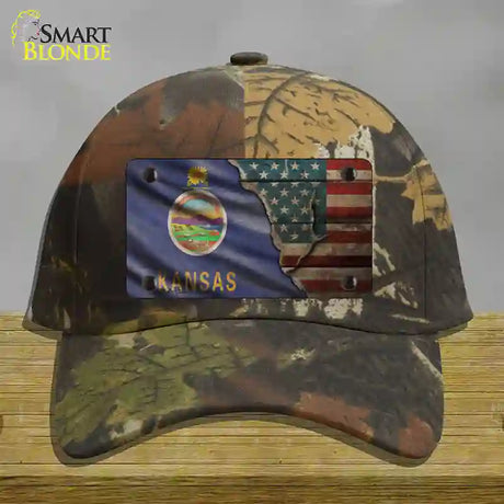 Kansas/American Flag Novelty License Plate Hat Cotton / Camoflauge