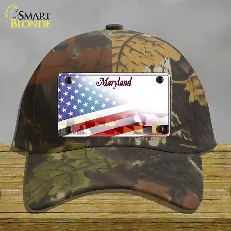 Maryland State with American Flag Novelty License Plate Hat Cotton / Camoflauge