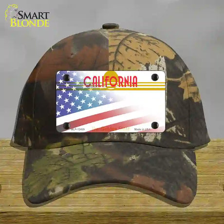 California Golden with American Flag Novelty License Plate Hat Cotton / Camoflauge