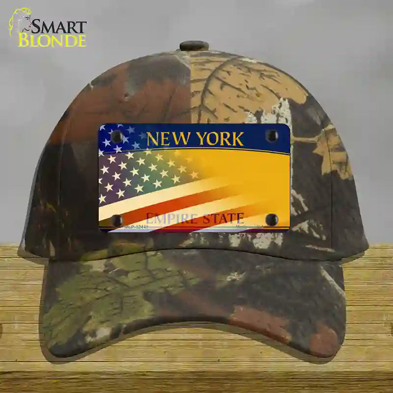 New York Yellow with American Flag Novelty License Plate Hat Cotton / Camoflauge