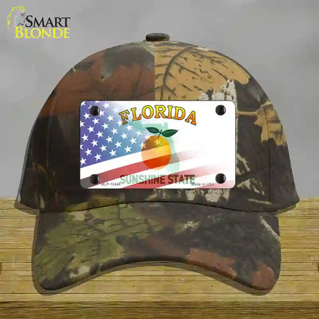 Florida Orange with American Flag Novelty License Plate Hat Cotton / Camoflauge