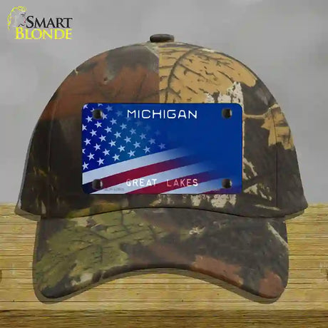 Michigan Great Lakes Plate American Flag Novelty License Plate Hat Cotton / Camoflauge