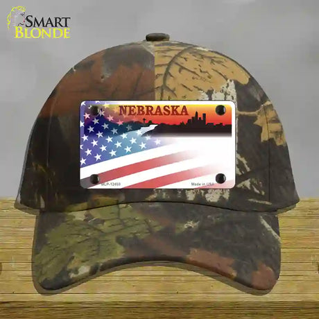 Nebraska Amber with American Flag Novelty License Plate Hat Cotton / Camoflauge