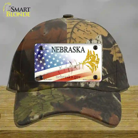 Nebraska Plate American Flag Novelty License Plate Hat Cotton / Camoflauge