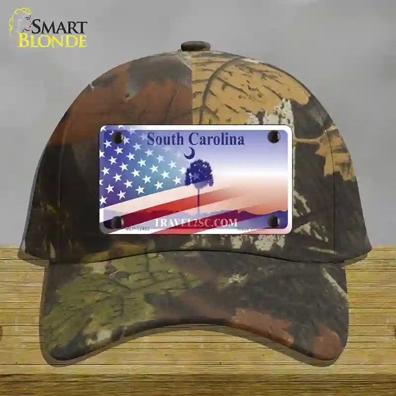 South Carolina Travel Plate American Flag Novelty License Plate Hat Cotton / Camoflauge