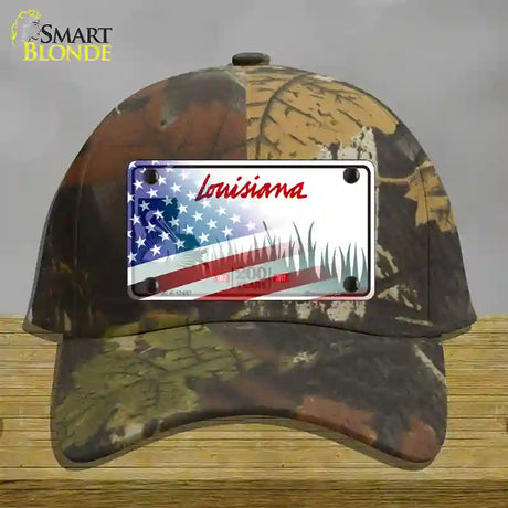 Louisiana 200 Years with American Flag Novelty License Plate Hat Cotton / Camoflauge