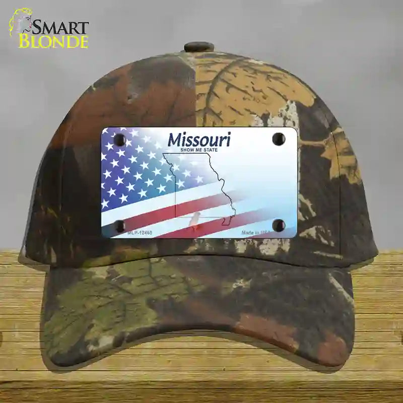 Missouri Show Me with American Flag Novelty License Plate Hat Cotton / Camoflauge