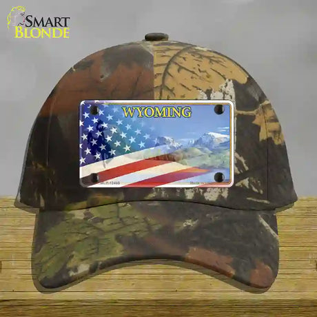 Wyoming State with American Flag Novelty License Plate Hat Cotton / Camoflauge