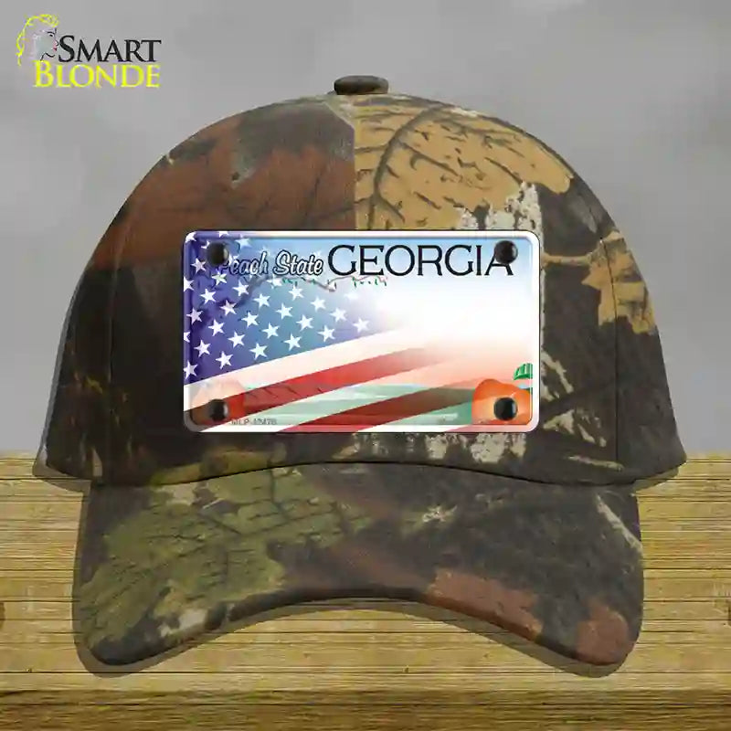 Georgia Peach with American Flag Novelty License Plate Hat Cotton / Camoflauge