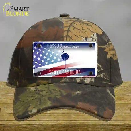 South Carolina Blue with American Flag Novelty License Plate Hat Cotton / Camoflauge