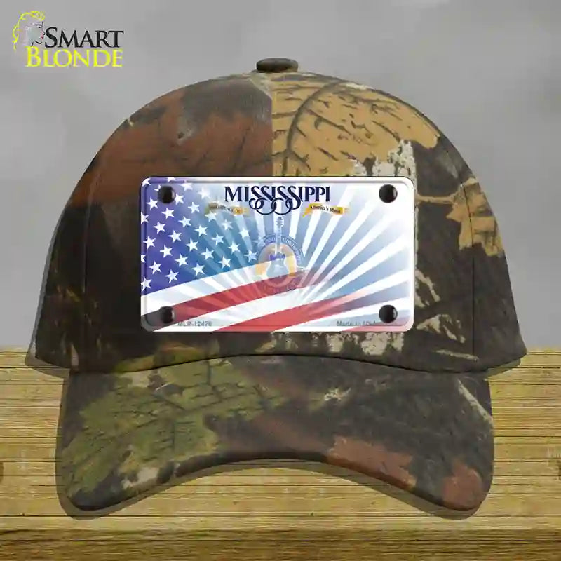 Mississippi Blue with American Flag Novelty License Plate Hat Cotton / Camoflauge