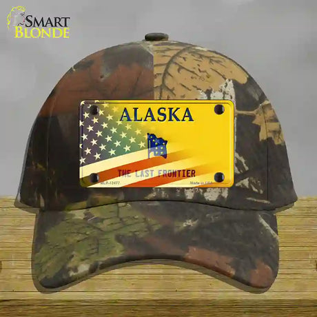 Alaska Yellow with American Flag Novelty License Plate Hat Camo Cotton