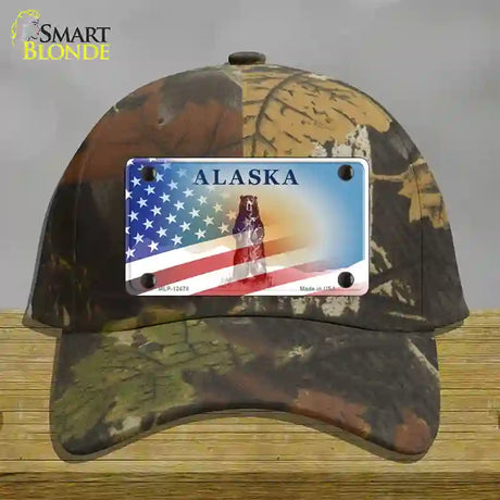 Alaska Bear with American Flag Novelty License Plate Hat Camo Cotton