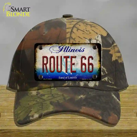 Route 66 Illinois Rusty Novelty License Plate Hat Cotton / Camoflauge