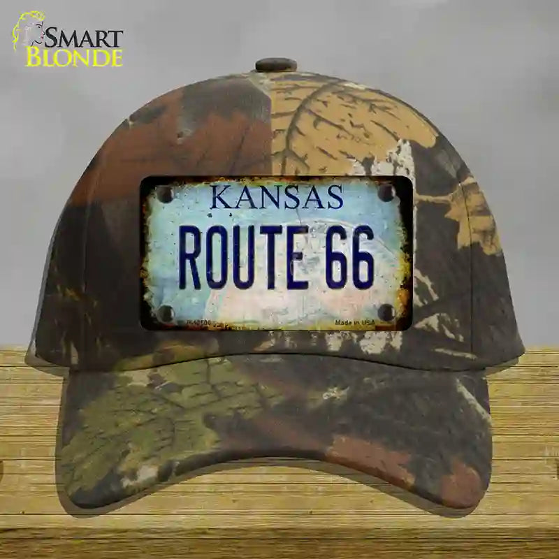 Route 66 Kansas Rusty Novelty License Plate Hat Cotton / Camoflauge