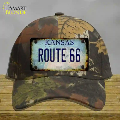 Route 66 Kansas Rusty Novelty License Plate Hat Cotton / Camoflauge